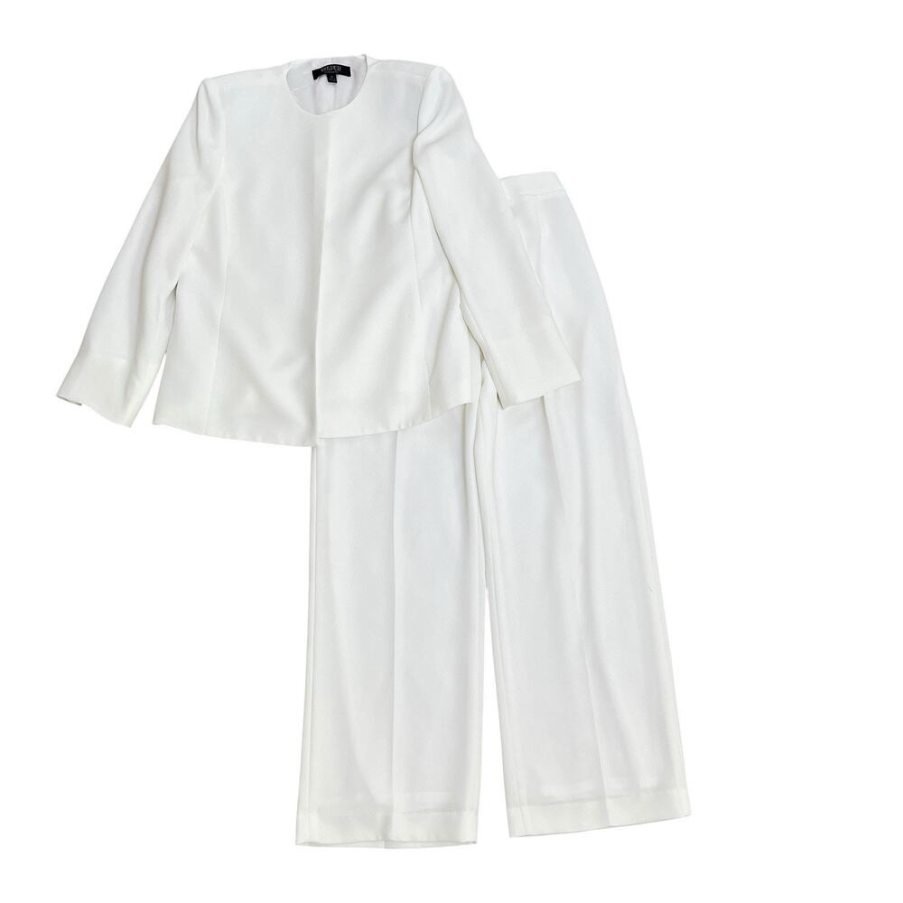 Kasper Womens Pant Suit 12/12P White Lined Open Jacket Trousers Coastal Wedding - Picture 5 of 16
